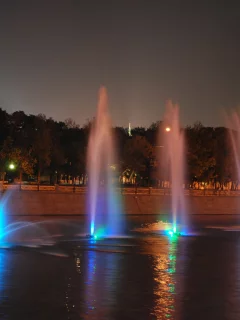 москва, река, фонтаны, ночь, огни