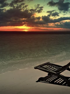 кресло, пляж, закат, море, природа