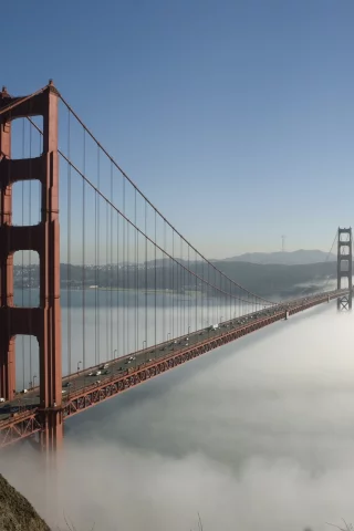 fog, sky, bridge