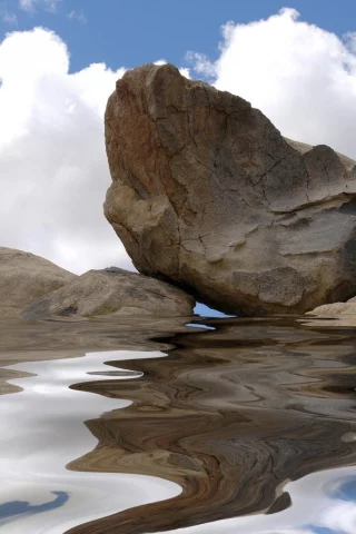 вода, небо, отражение, облака, камни