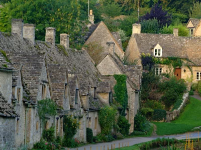 лето, коттеджи, Bibury, зелень