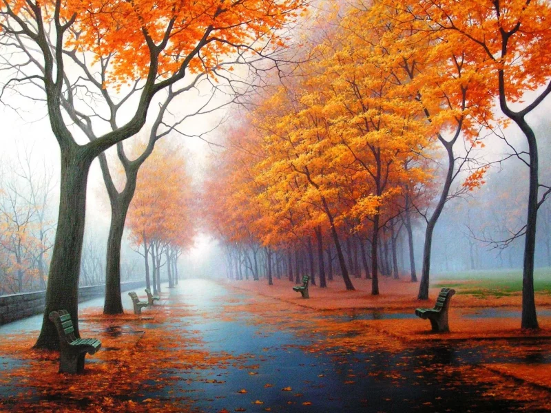 парк, картина, рисунок, рисунки, осень, осенние обои, арт, природа, картины