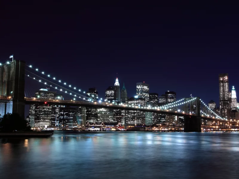 new york, город, нью-йорк, бруклинский мост, огни, brooklyn bridge, ночь