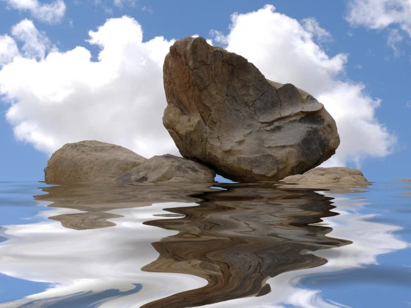 вода, небо, отражение, облака, камни