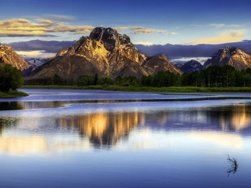 небо, озеро, горы, вода, природа, отражение, снег