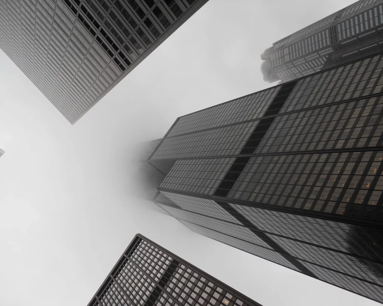 fog, scyscrapers, city