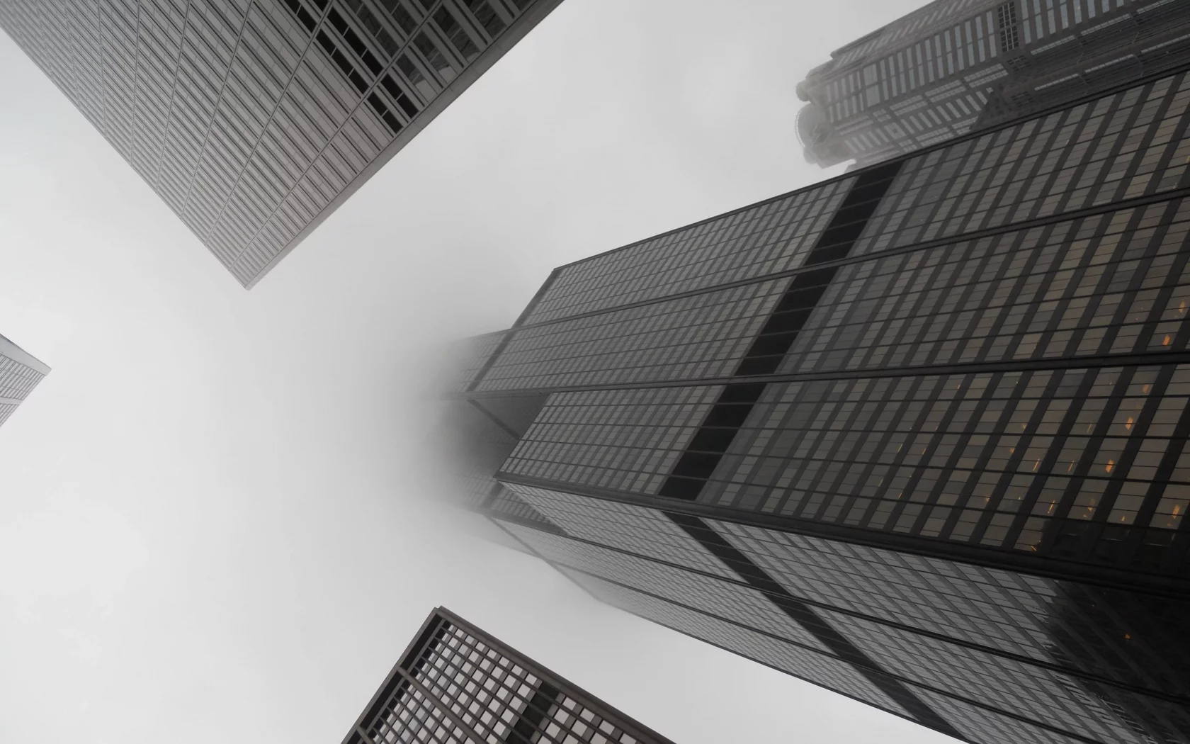 fog, scyscrapers, city