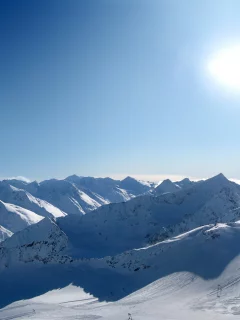 солнце, снег, горы, небо, курорт