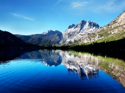 берег, река, небо, горы