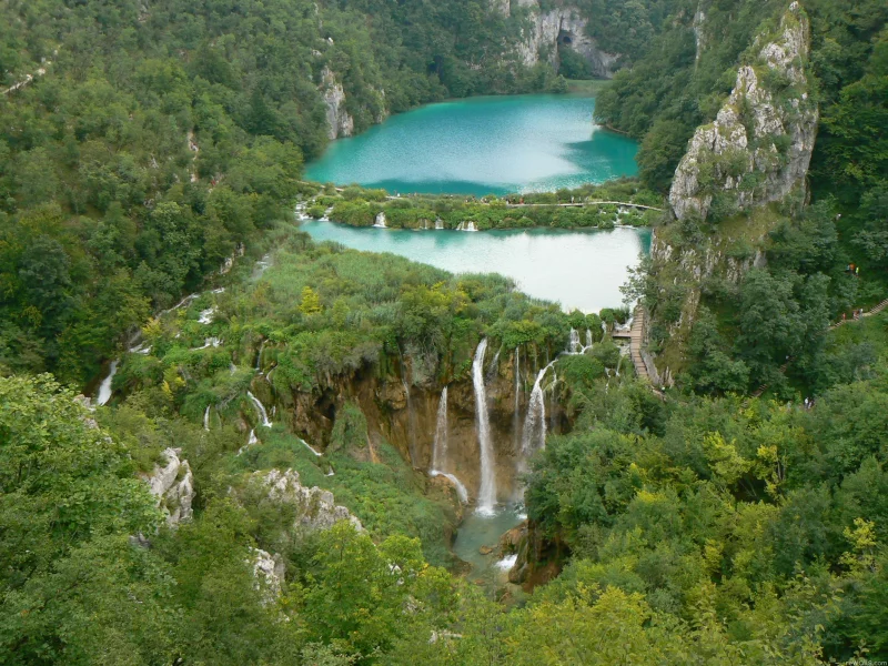 скала, водапад, густой, лес