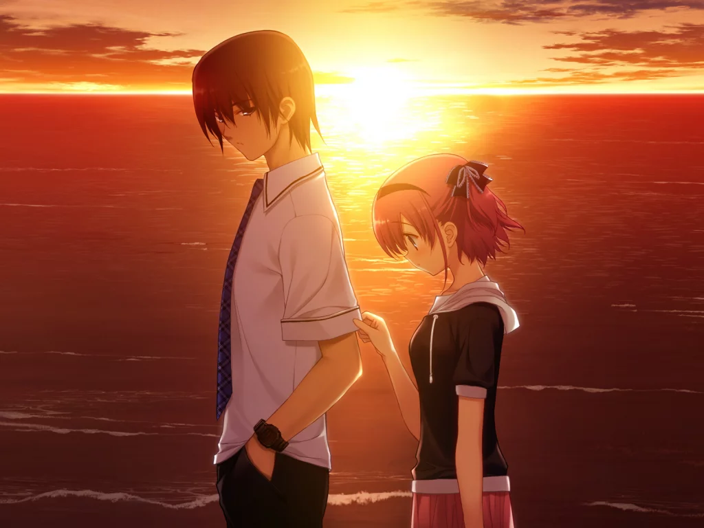 grisaia no kajitsu, двое, настроение, komine sachi, любовь, игра, аниме, вечер, закат