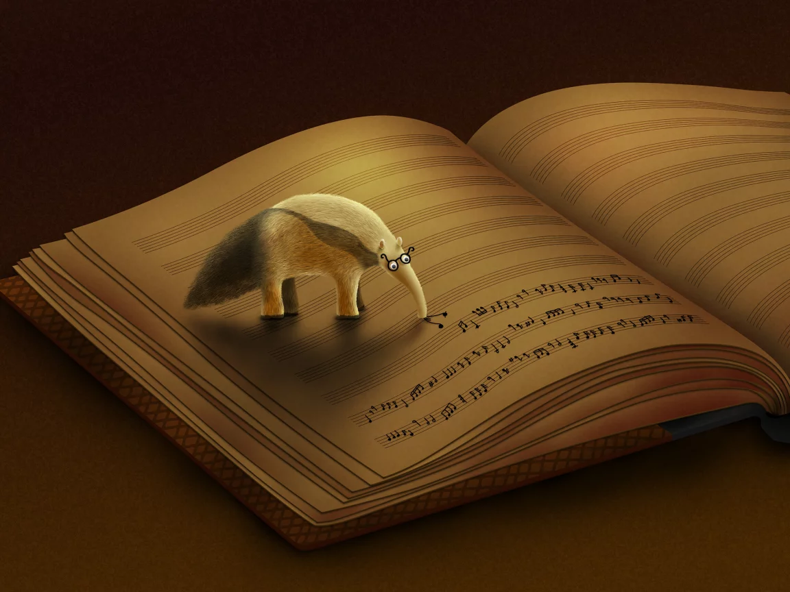 ноты, книга, муравьед