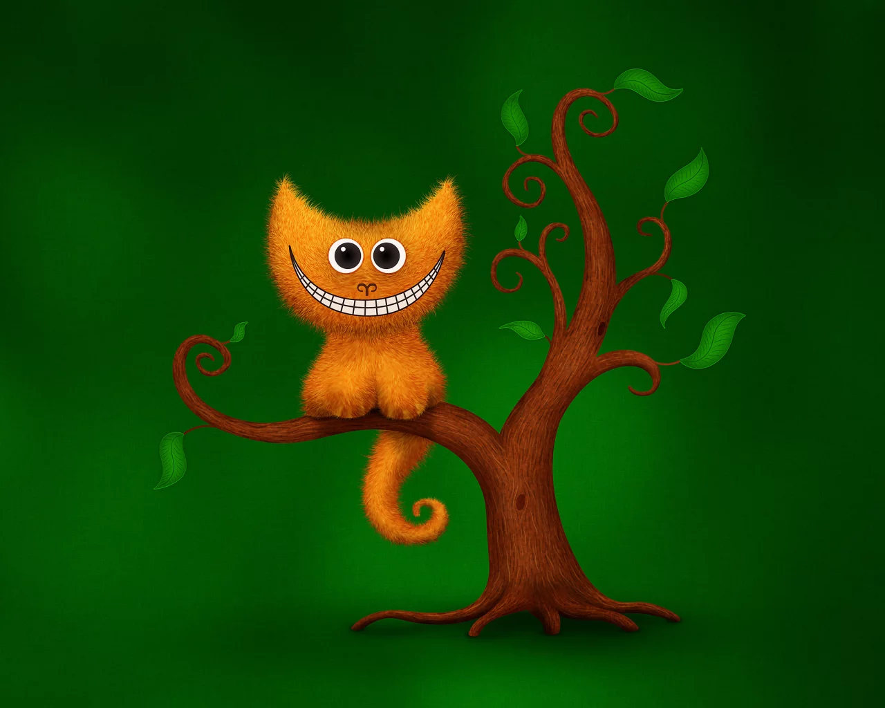 юмор, дерево, улыбка, зеленый, чеширский кот, кот