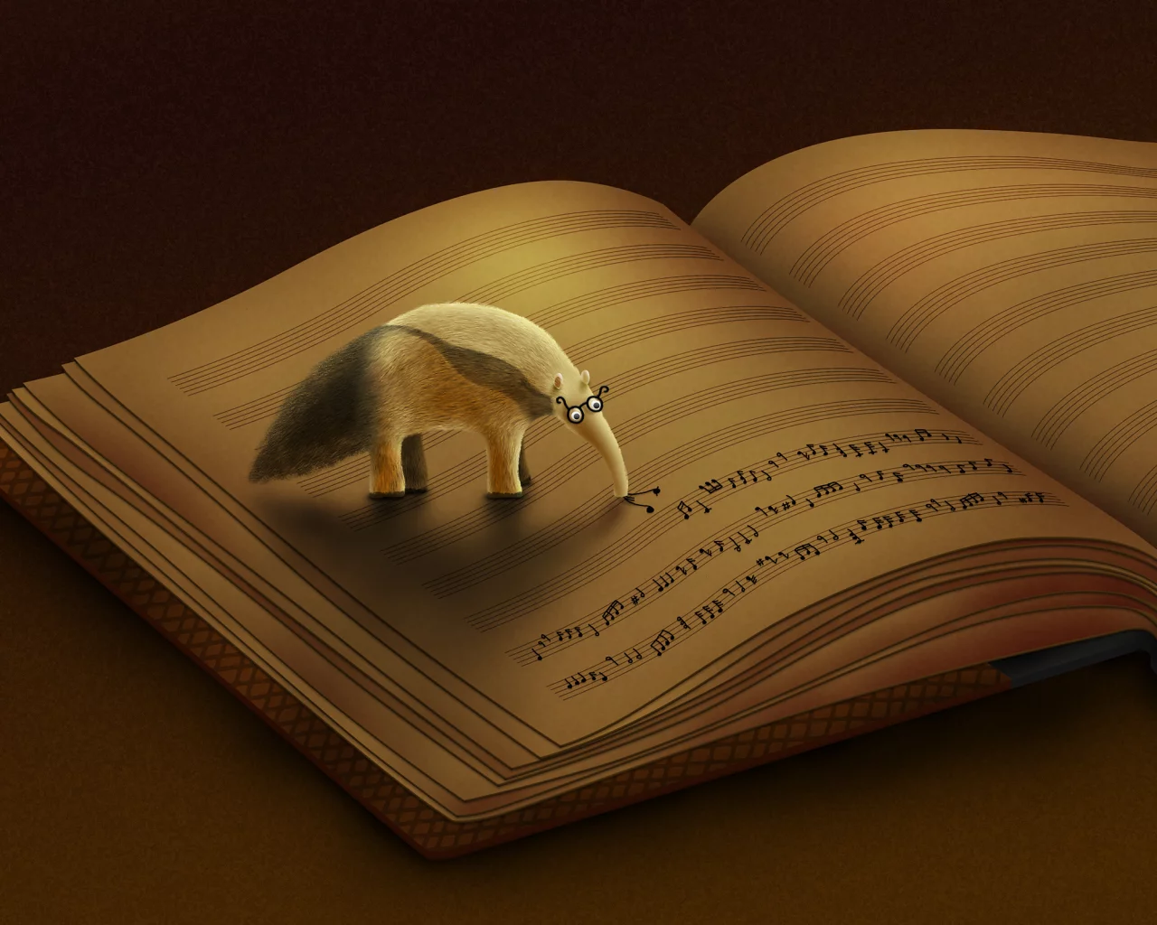 ноты, книга, муравьед