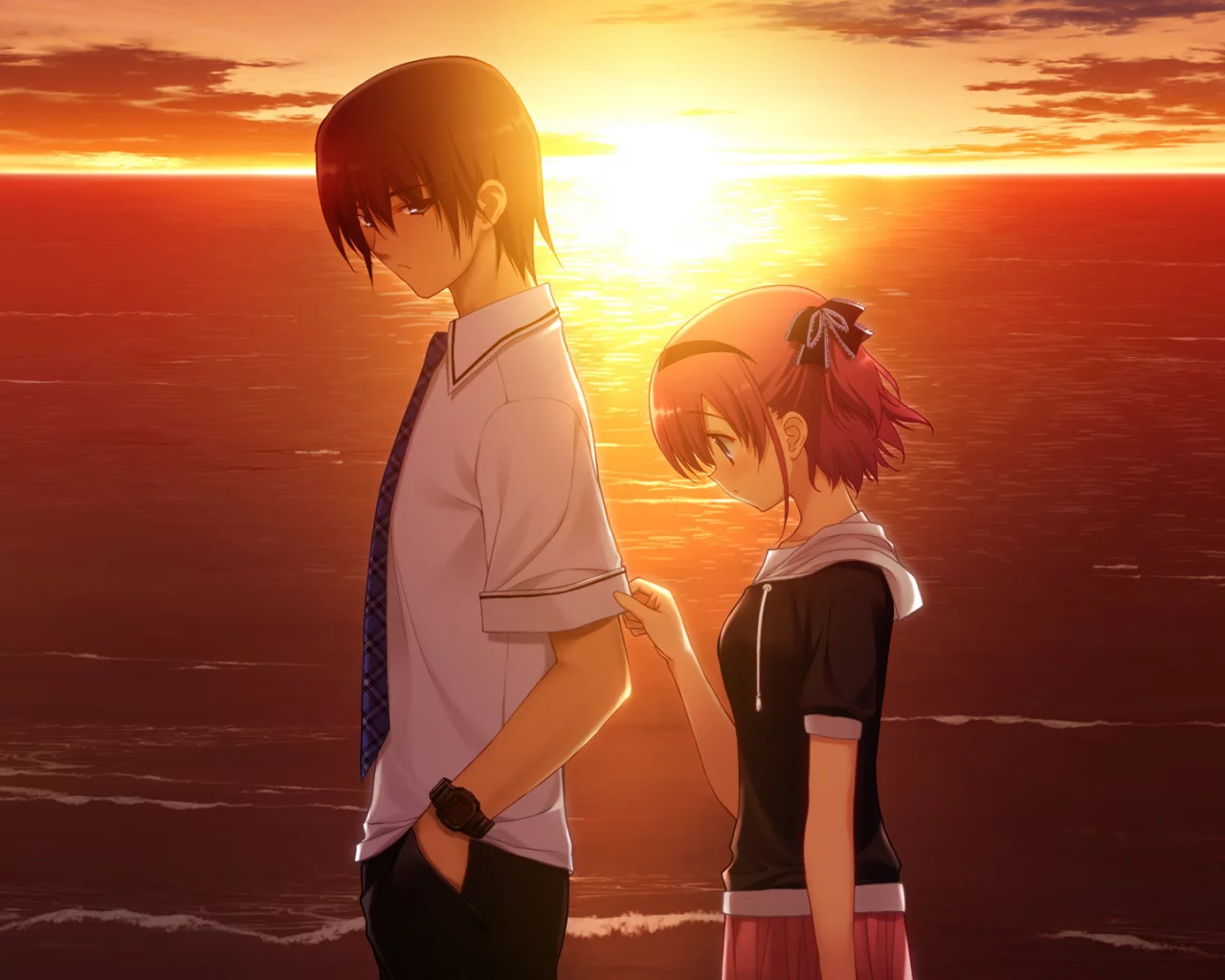 grisaia no kajitsu, двое, настроение, komine sachi, любовь, игра, аниме, вечер, закат