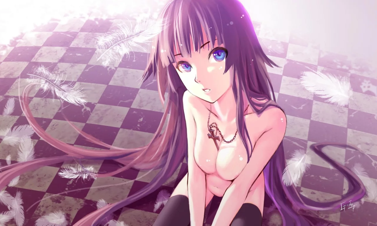 крест, волосы, грудь, bakemonogatari