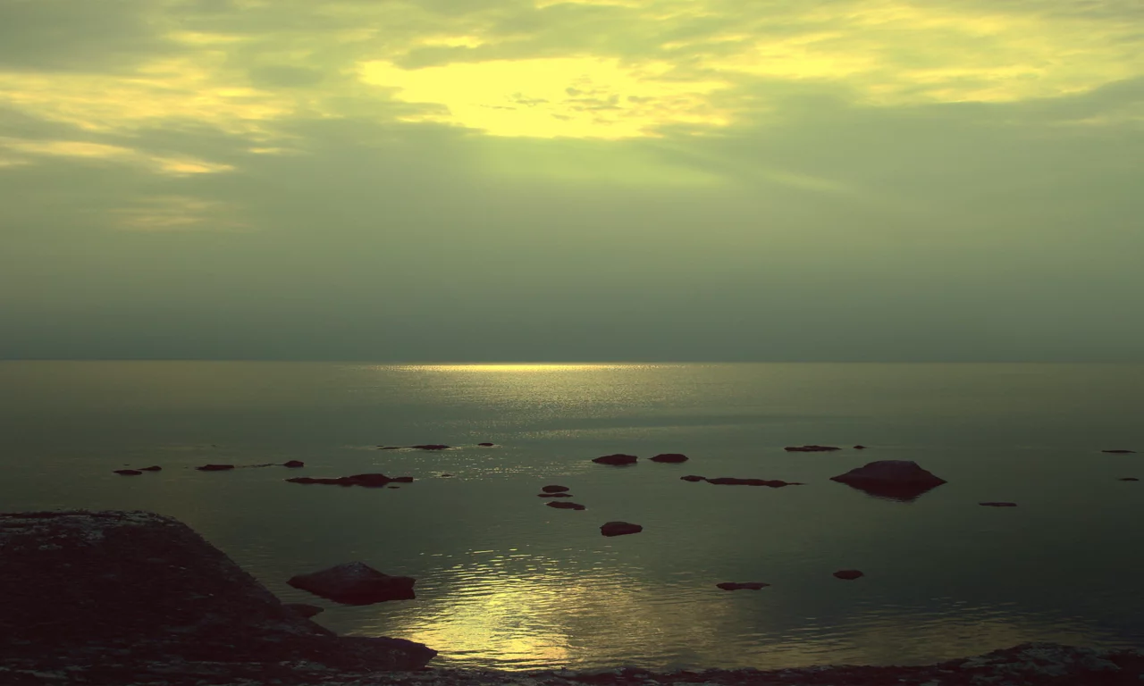 закат, море, небо, пляж