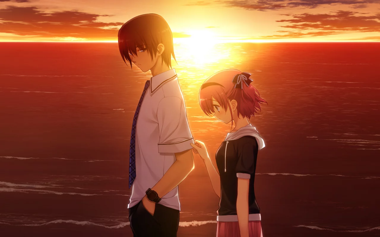 grisaia no kajitsu, двое, настроение, komine sachi, любовь, игра, аниме, вечер, закат