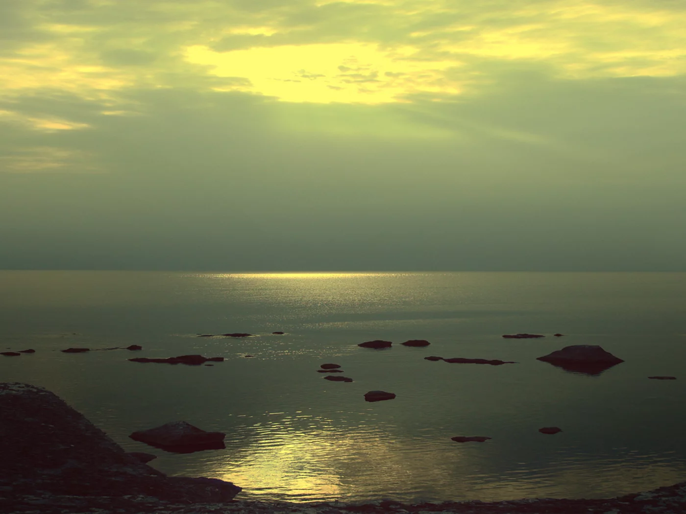 закат, море, небо, пляж
