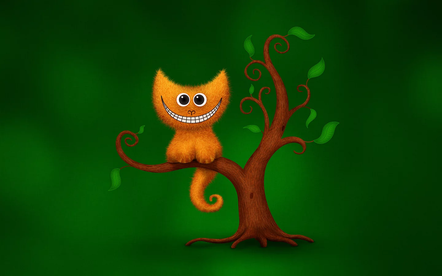 юмор, дерево, улыбка, зеленый, чеширский кот, кот