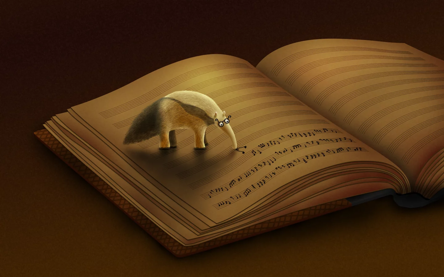 ноты, книга, муравьед