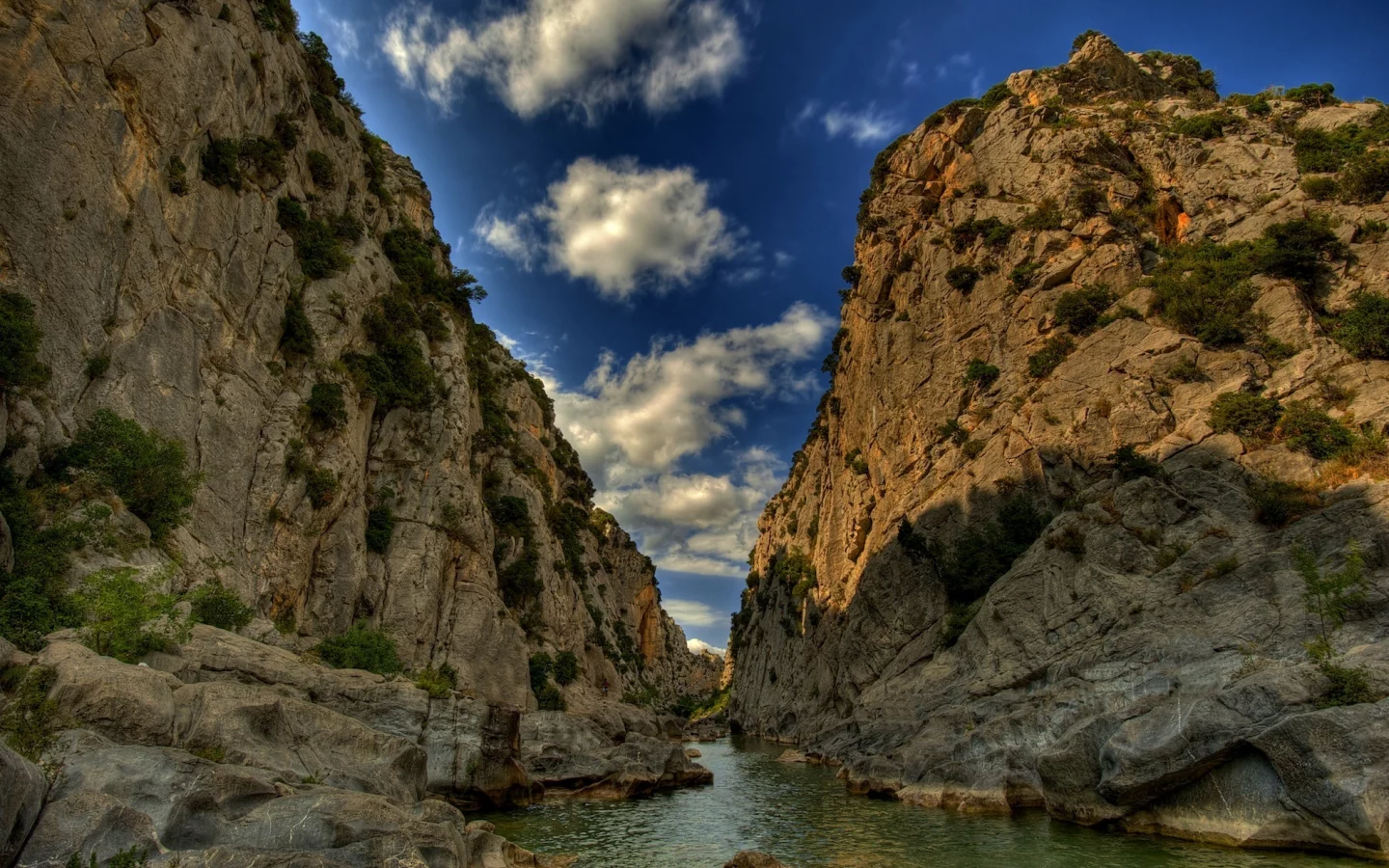 небо, вода, облака, горы, река