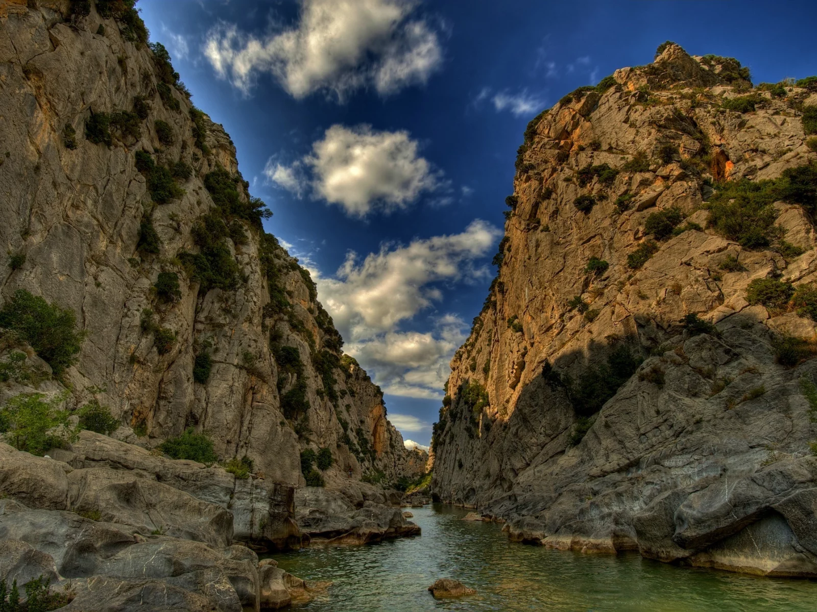 небо, вода, облака, горы, река