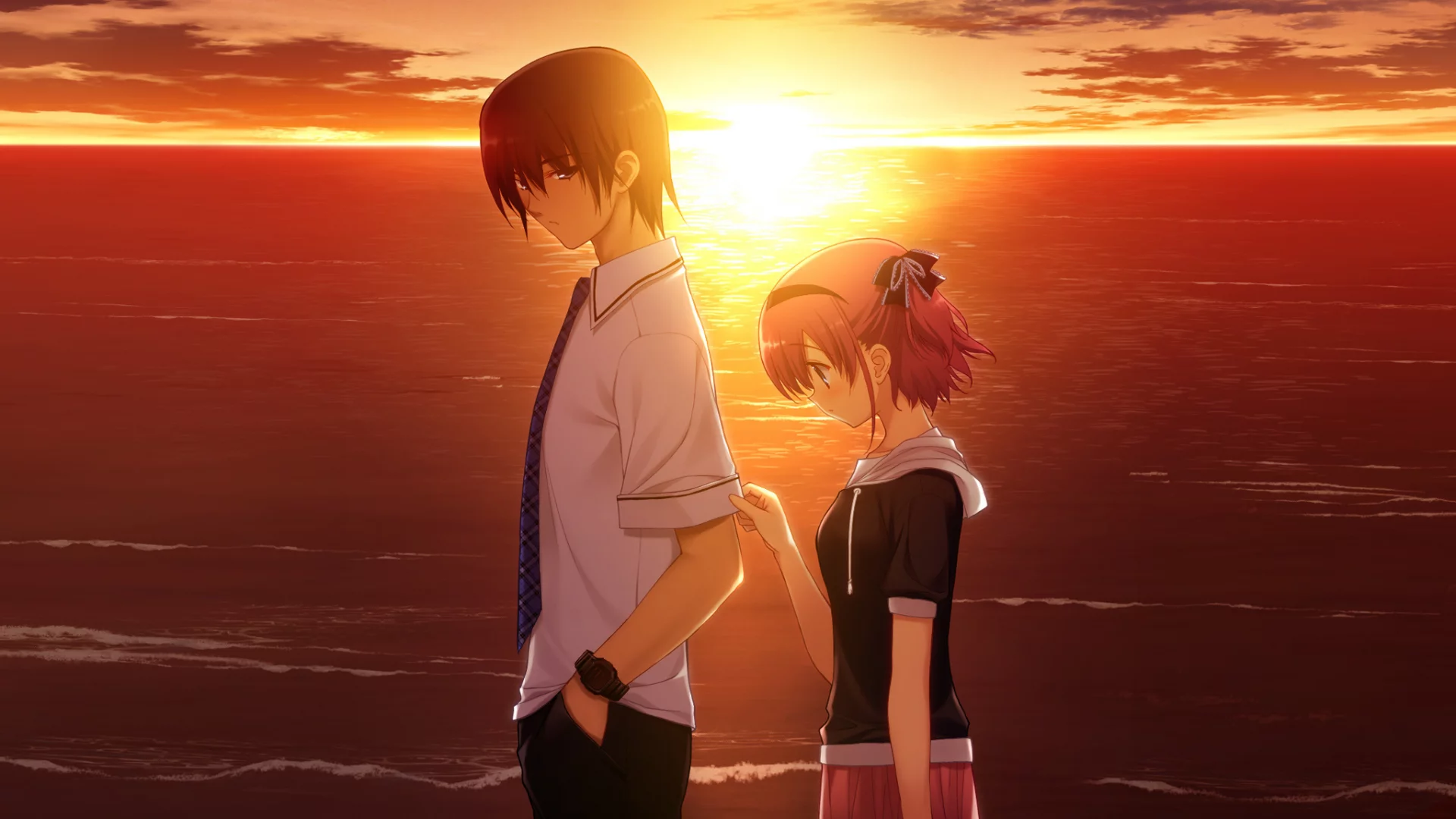 grisaia no kajitsu, двое, настроение, komine sachi, любовь, игра, аниме, вечер, закат