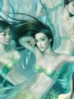 водоросли, вода, девушки, русалки