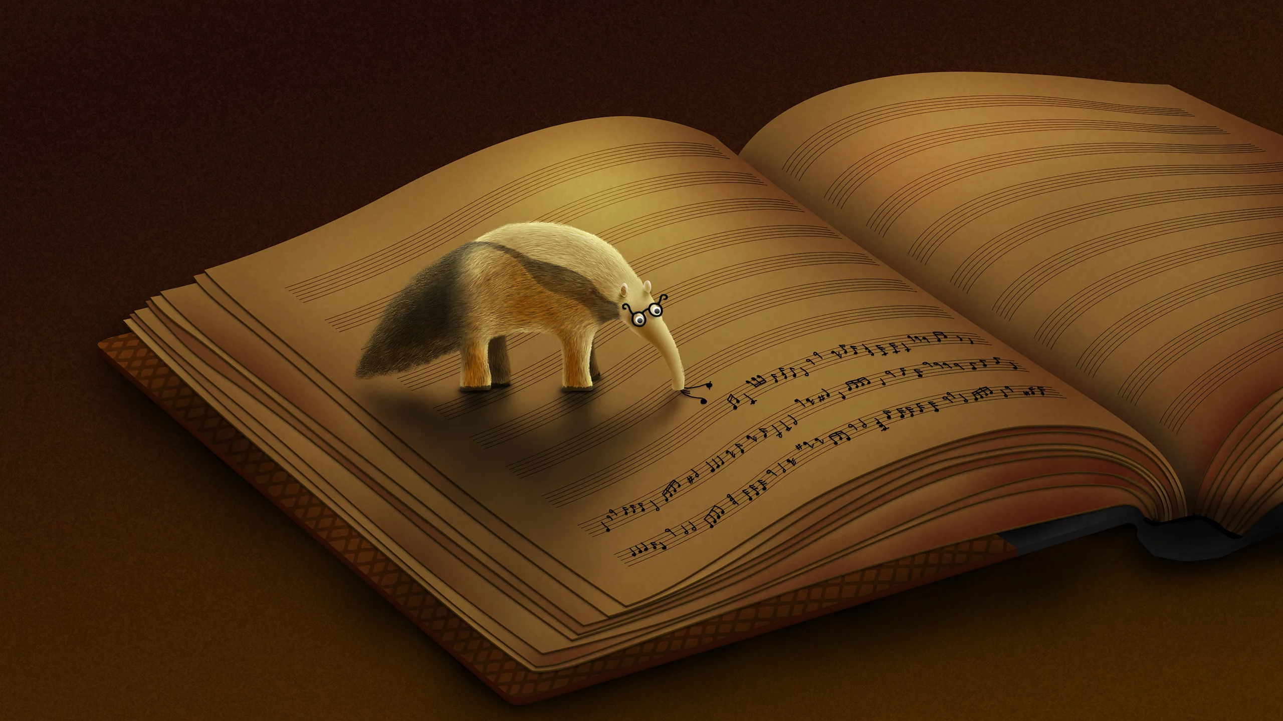 ноты, книга, муравьед