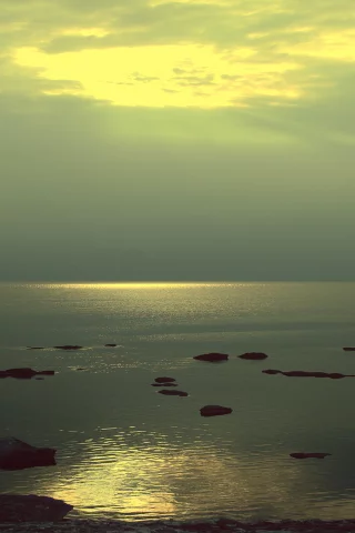 закат, море, небо, пляж