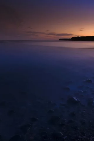 вода, камни, море, берег, вечер, закат