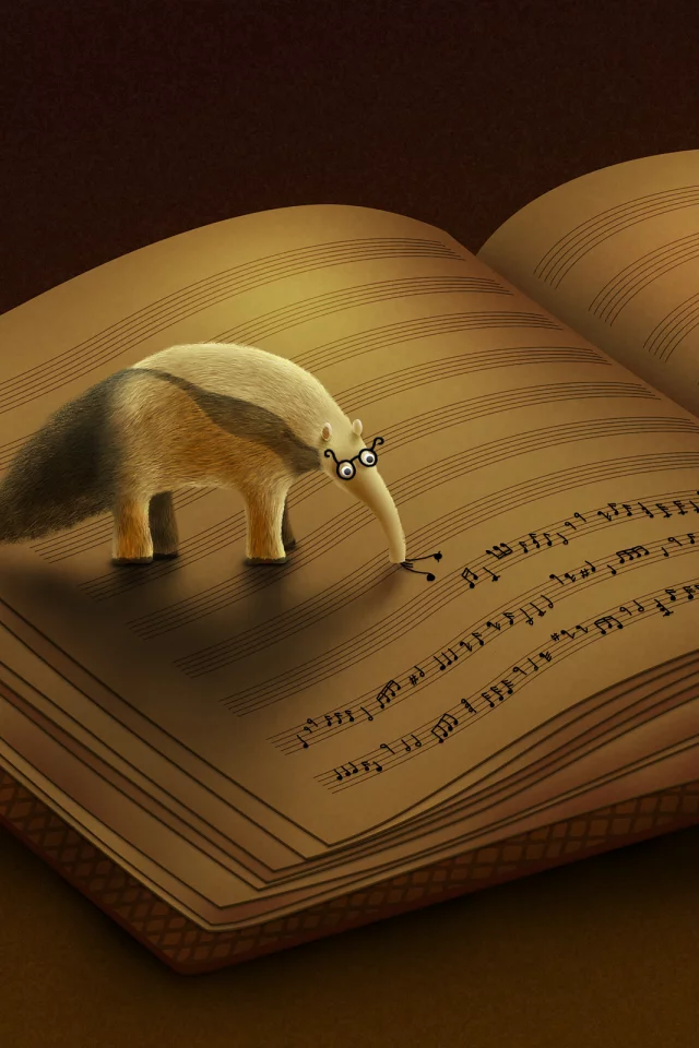 ноты, книга, муравьед