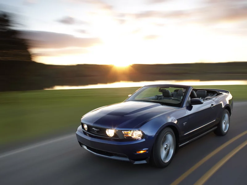 скорость кабриолет, автомобили, mustang gt, дорога, закат, авто, машины