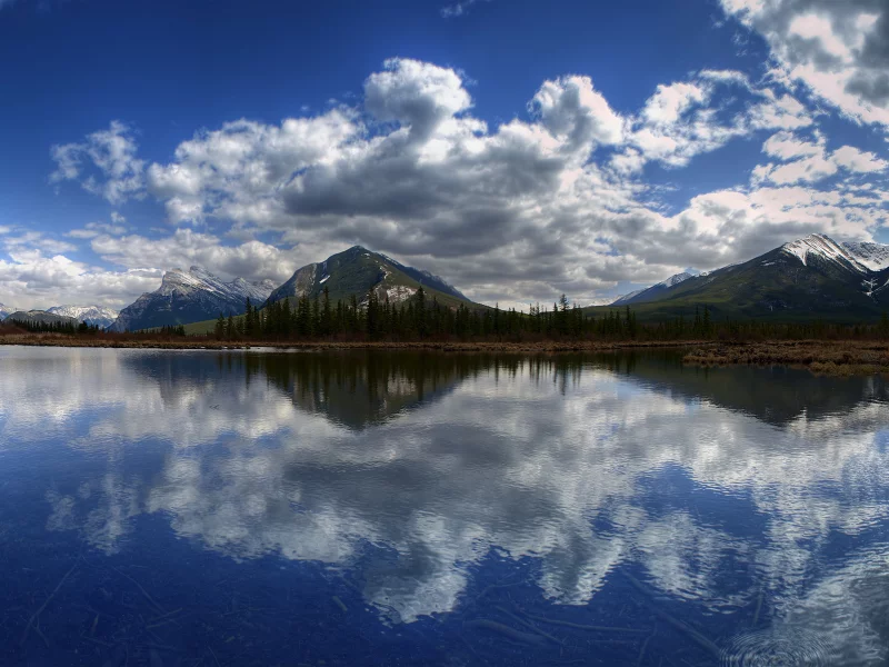 лес, вода, облака, горы
