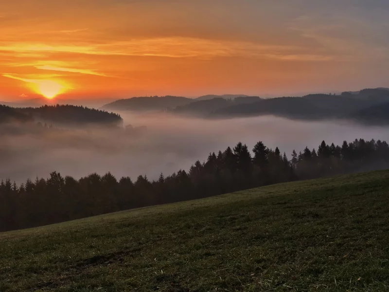 панорама, закат, горы, туман