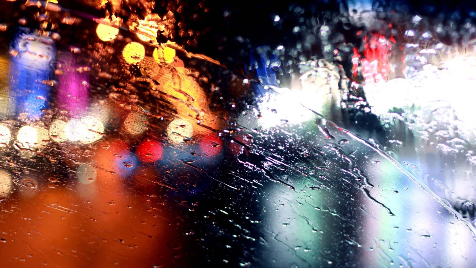 стекло, bokeh, огни, Дождь, rain