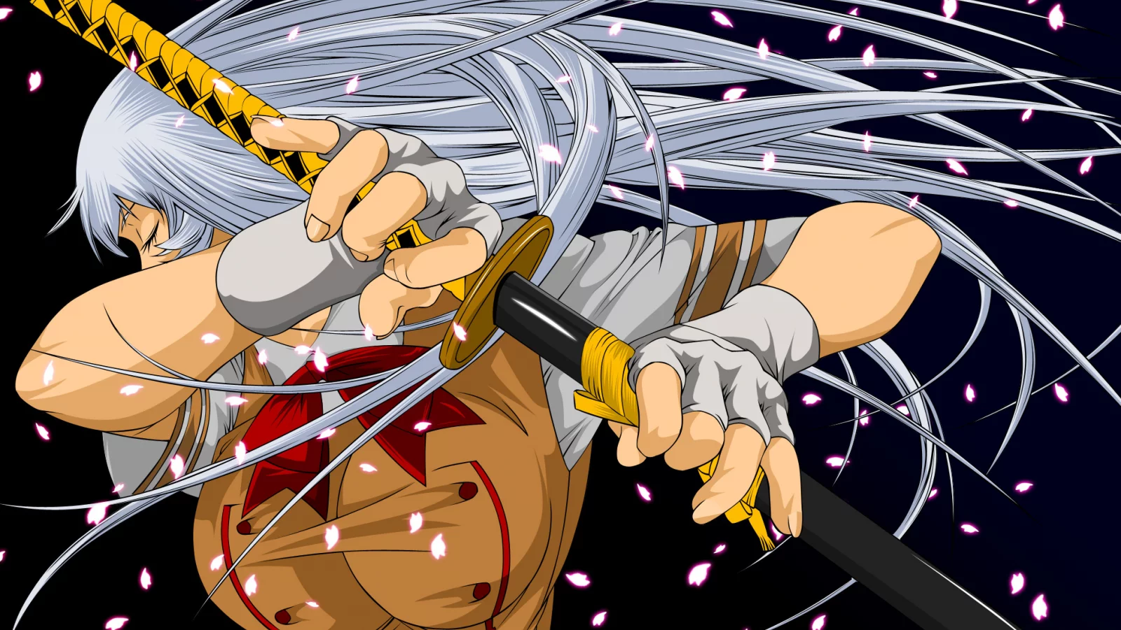 Арт, лепестки, ikkitousen, chouun shiryuu, меч, raizen13, девушка