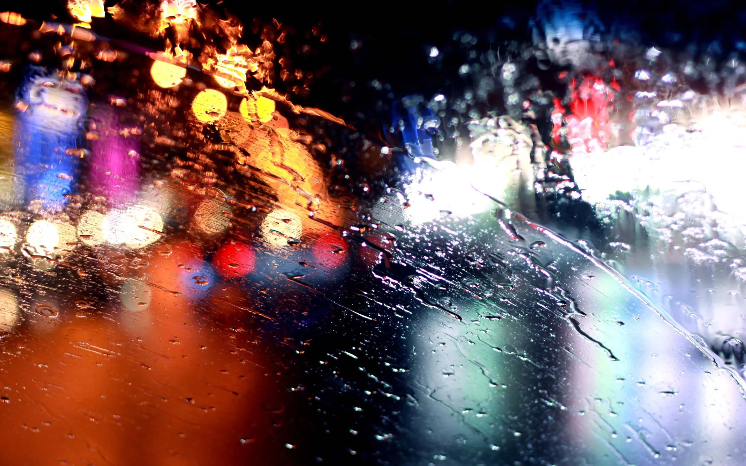 стекло, bokeh, огни, Дождь, rain