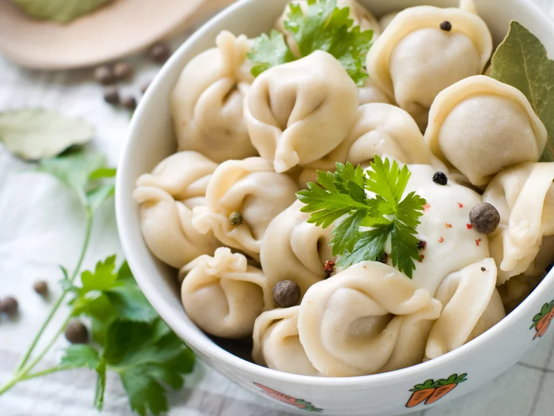 сметана, мясо, Тарелка, зелень, тесто, пельмени, еда