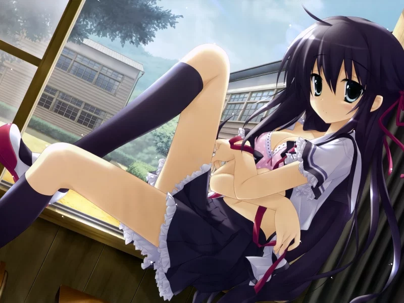 девушка, окно, kanou kayoko, двор, солнце, Koiiro soramoyou, блики
