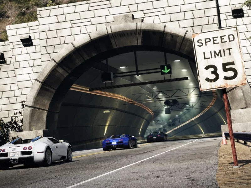 тачки, знак, горы, тоннель, Need for speed hot pursuit, дорога, гонка