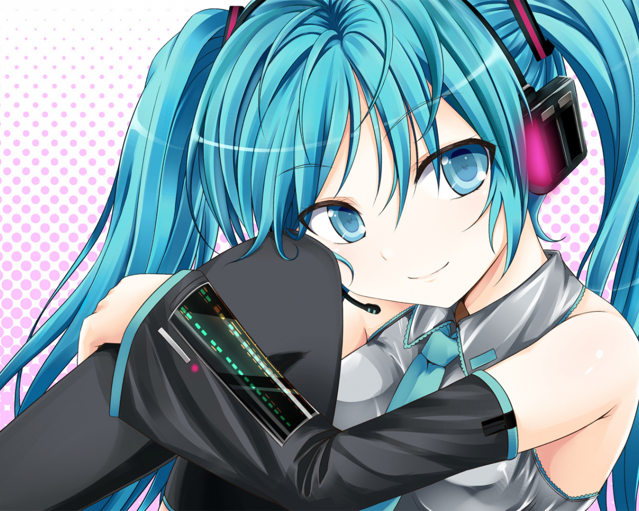 Картинка на рабочий стол vocalioid, взгляд, Hatsune miku, хатсуне мику,  вокалоид, наушники 1280 x 1024