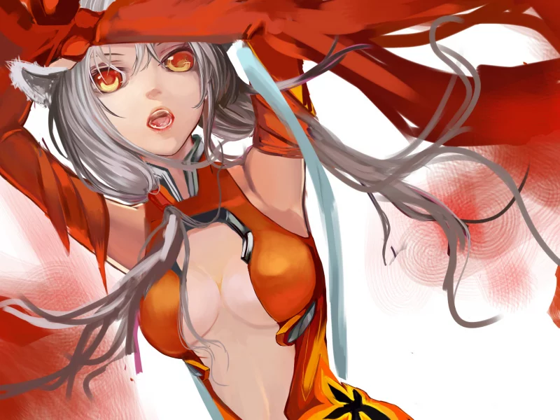 руки, уши, Guilty crown, yuzuriha inori, неко, рисунок