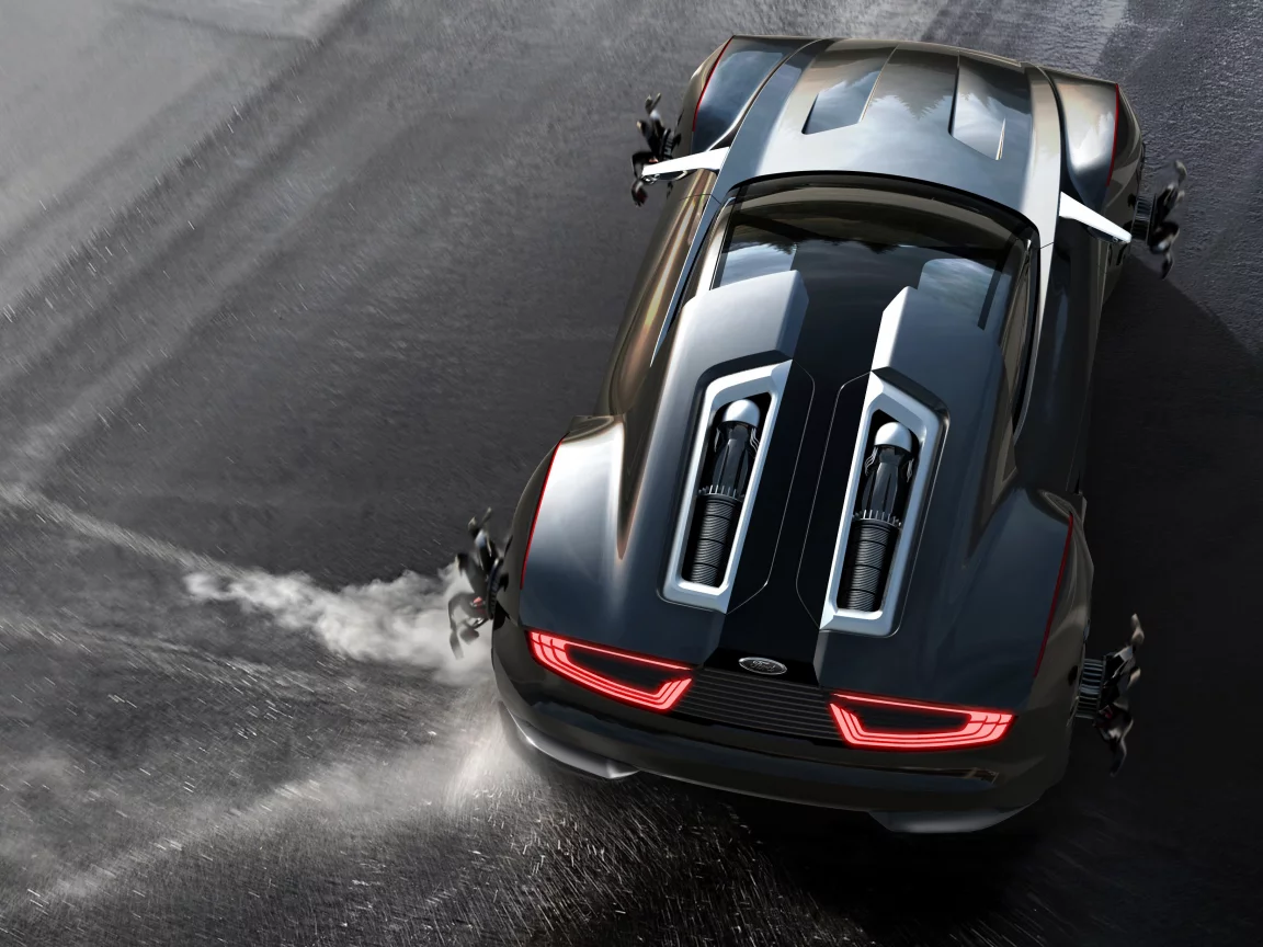 цвет, ford, concept, спорткар, чёрный, занос