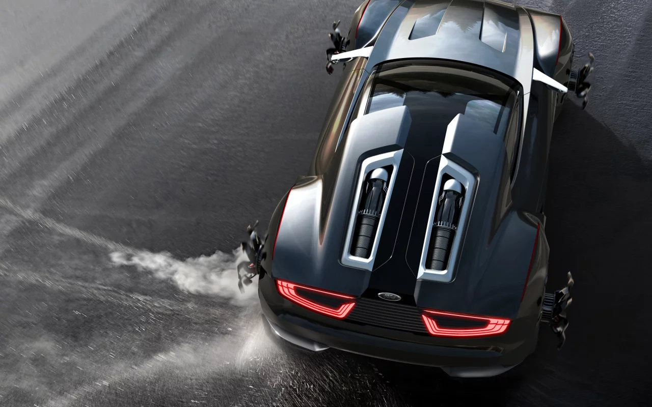 цвет, ford, concept, спорткар, чёрный, занос