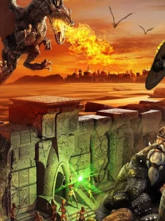 warrior, elf, dwarf, fire, fantasy, battle, dragon