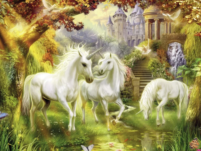 фантастика, лошадь, единорог, thomas kinkade