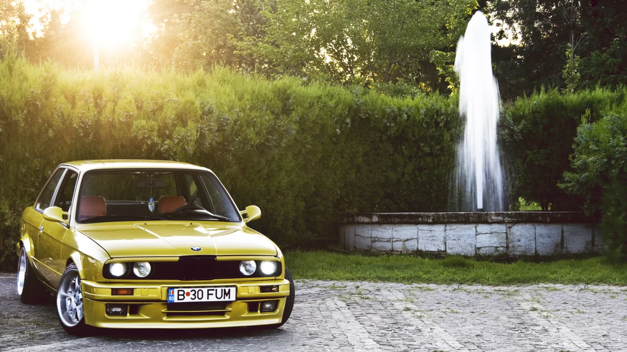 фонтан, m3, бмв, yellow, e30, bmw, жёлтый