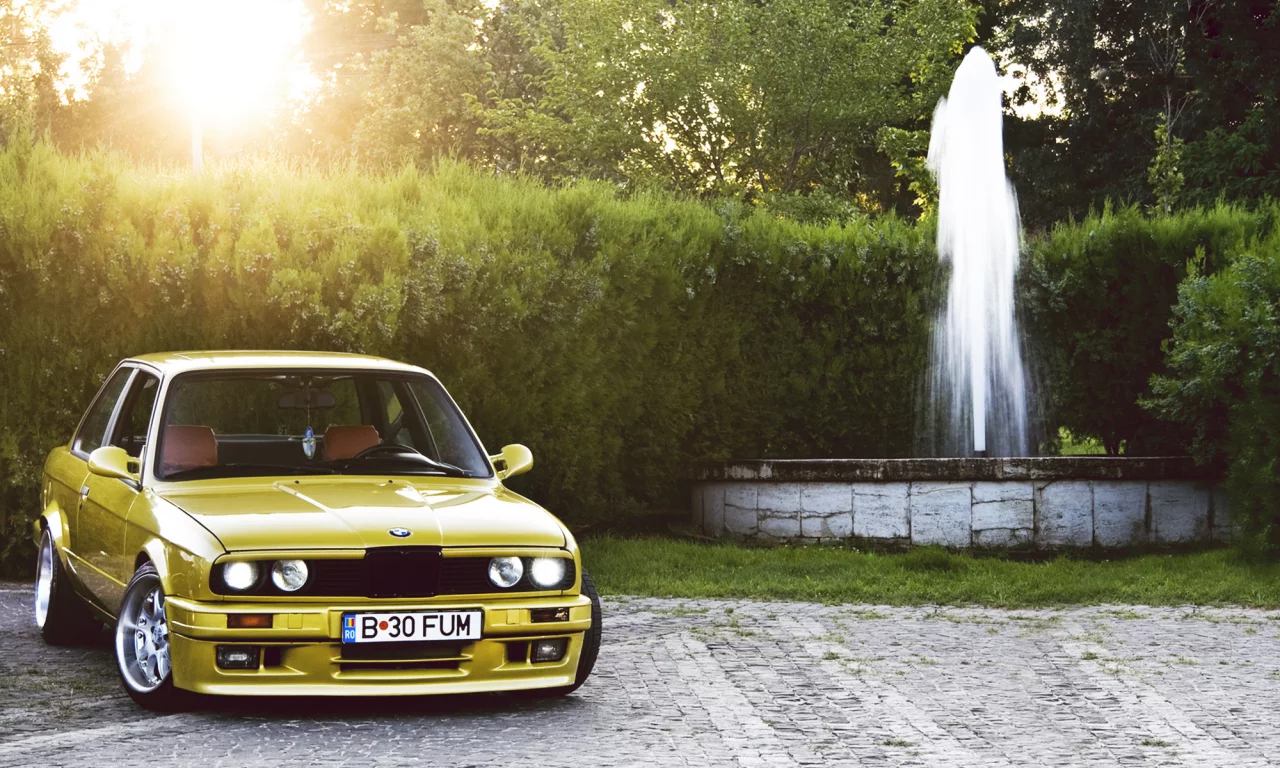фонтан, m3, бмв, yellow, e30, bmw, жёлтый